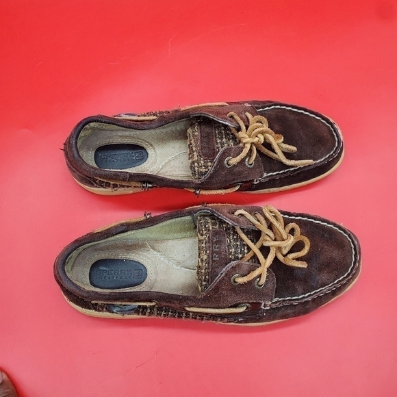 Sperry Top Siders Womens 7.5 Dark Brown Leather Boat Shoes - Picture 3 of 14